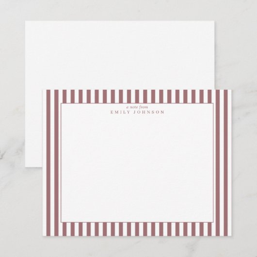 Invitation Dusty Rose Striped Note Card (Devant / Derrière)