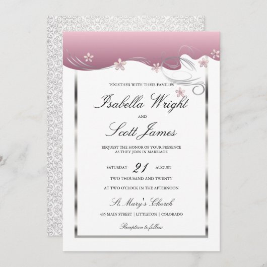 Invitation Dusty Rose Swirl Floral Mariage Design (Devant / Derrière)