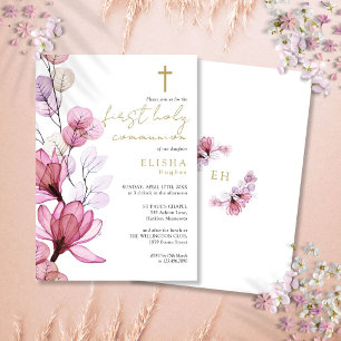 Invitation Dusty Rose Transparent Floral Première Sainte Comm
