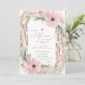 Invitation Dusty Rose Un petit Baby shower Fleur sauvage fill (Debout devant)