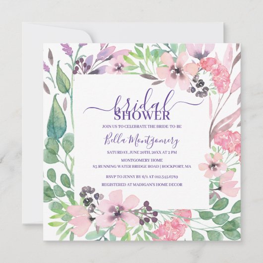 Invitation Dusty rose violet Fête des mariées de fleurs sauva (Devant)