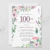 Invitation Dusty rose violet Fleur sauvage 100e anniversaire (Devant)