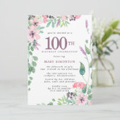 Invitation Dusty rose violet Fleur sauvage 100e anniversaire (Debout devant)