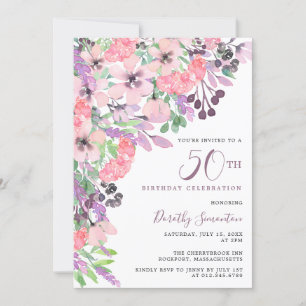 Invitation Dusty rose violet Fleur sauvage 50e anniversaire