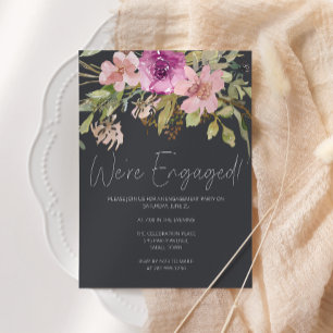 Invitation Dusty rose violet Floral Charcoal Party