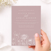 Invitation Dusty Rose Wildflower Line Art Wedding Invite