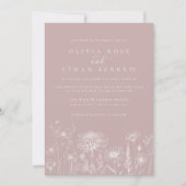Invitation Dusty Rose Wildflower Line Art Wedding Invite (Devant)
