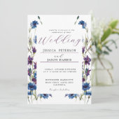 Invitation Dusty Royal Bleu Purple Bloom Floral Mariage Invit (Debout devant)