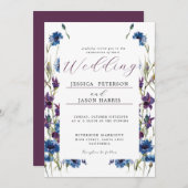 Invitation Dusty Royal Bleu Purple Bloom Floral Mariage Invit (Devant / Derrière)