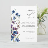 Invitation Dusty Royal Blue Purple Bloom Floral Mariage (Debout devant)
