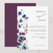 Invitation Dusty Royal Blue Purple Bloom Floral Mariage (Devant / Derrière)