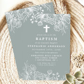 Invitation Dusty Sage et Baptême floral blanc