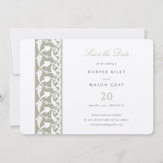 Invitation Dusty Sage Green Enregistrer la date Rabbit Scroll (Devant)