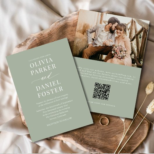 Invitation Dusty Sage Green QR Code Mariage photo