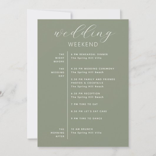 Invitation Dusty Sage Green Woodland Wedding Weekend Timeline (Dos)
