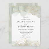 Invitation Dusty Sage Vert Aquarelle Or Mariage géométrique (Devant / Derrière)