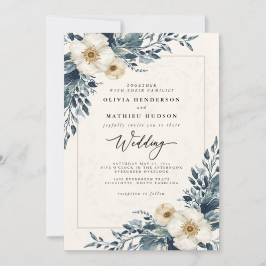 Invitation Dusty Turquoise Botanical Whimsy Mariage (Devant)