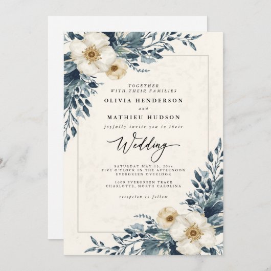 Invitation Dusty Turquoise Botanical Whimsy Mariage (Devant / Derrière)