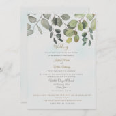 Invitation Dusty Turquoise Foliage Site Web Inclus Mariage (Devant / Derrière)