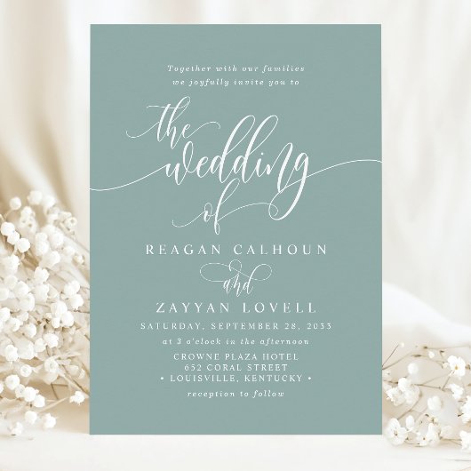 Invitation Dusty Turquoise Simple Modern Script Mariage
