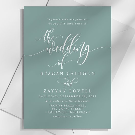 Invitation Dusty Turquoise Simple Modern Script Mariage