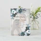 Invitation Dusty Twilight Blue Floral Mariage Photo (Debout devant)