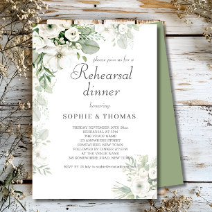 Invitation Dusty vert floral rose repas de répétition mariage