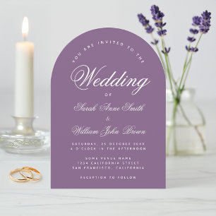 Invitation Dusty Violet Arch Mariage Script simple Moderne