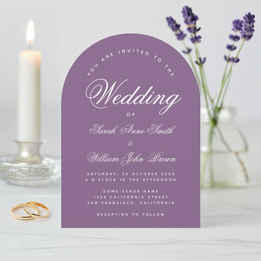 Invitation Dusty Violet Arch Mariage Script simple Moderne