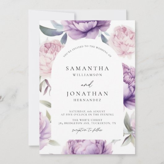 Invitation Dusty violet arche florale Mariage rustique (Devant)