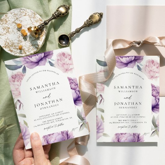 Invitation Dusty violet arche florale Mariage rustique