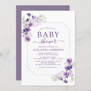 Invitation Dusty violet Baby shower de verdure Florale