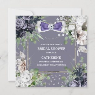 Invitation Dusty violet blanc rose floral diamant arc chic