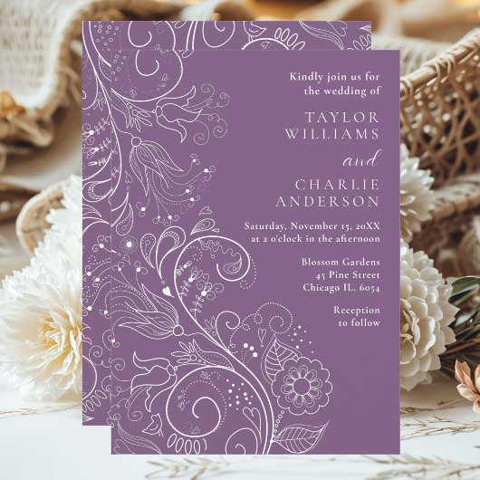 Invitation Dusty violet élégant Mariage floral