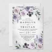Invitation Dusty violet et gris argenté Floral Mariage rustiq (Devant)