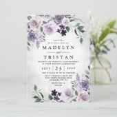 Invitation Dusty violet et gris argenté Floral Mariage rustiq (Debout devant)