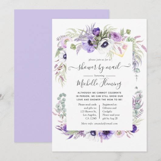 Invitation Dusty Violet Floral Baby shower par la poste (Devant / Derrière)
