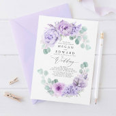 Invitation Dusty violet Floral Élégant Mariage Boho