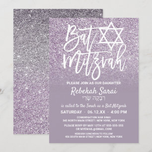 Invitation Dusty violet gris Faux Parties scintillant Ombre B