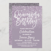 Invitation Dusty violet gris Faux Parties scintillant Ombre Q (Devant / Derrière)