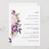Invitation Dusty violet lavande Floral Boho mariage monogramm (Devant / Derrière)