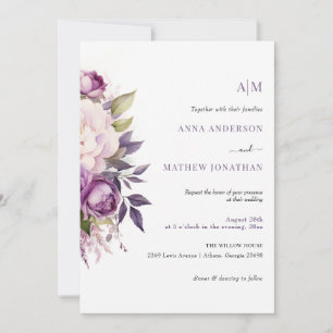 Invitation Dusty violet lavande Floral Boho mariage monogramm