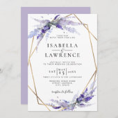 Invitation Dusty violet lavande Floral Gold Frame Mariage (Devant / Derrière)