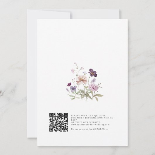Invitation Dusty Violet Lavender Fleur sauvage Jardin Mariage (Dos)