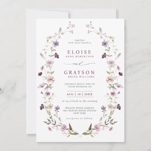 Invitation Dusty Violet Lavender Fleur sauvage Jardin Mariage (Devant)