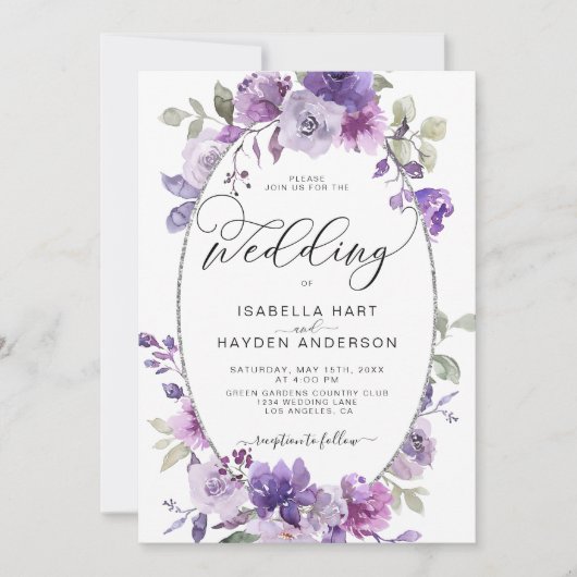 Invitation Dusty violet Lilac Mauve Floral Mariage d'huile d' (Devant)