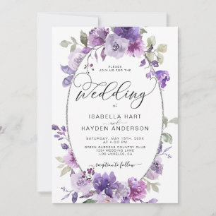 Invitation Dusty violet Lilac Mauve Floral Mariage d'huile d'