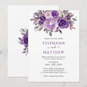 Invitation Dusty violet Mariage de feuillage végétal (Devant / Derrière)