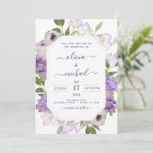 Invitation Dusty violet Mariage Floral verdure (Debout devant)