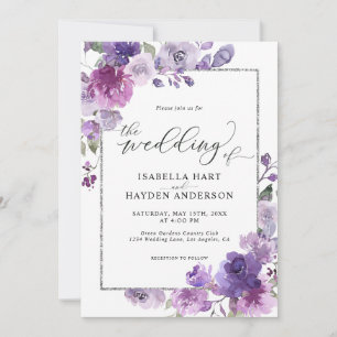 Invitation Dusty violet Mauve Lilac Floral Argent Mariage